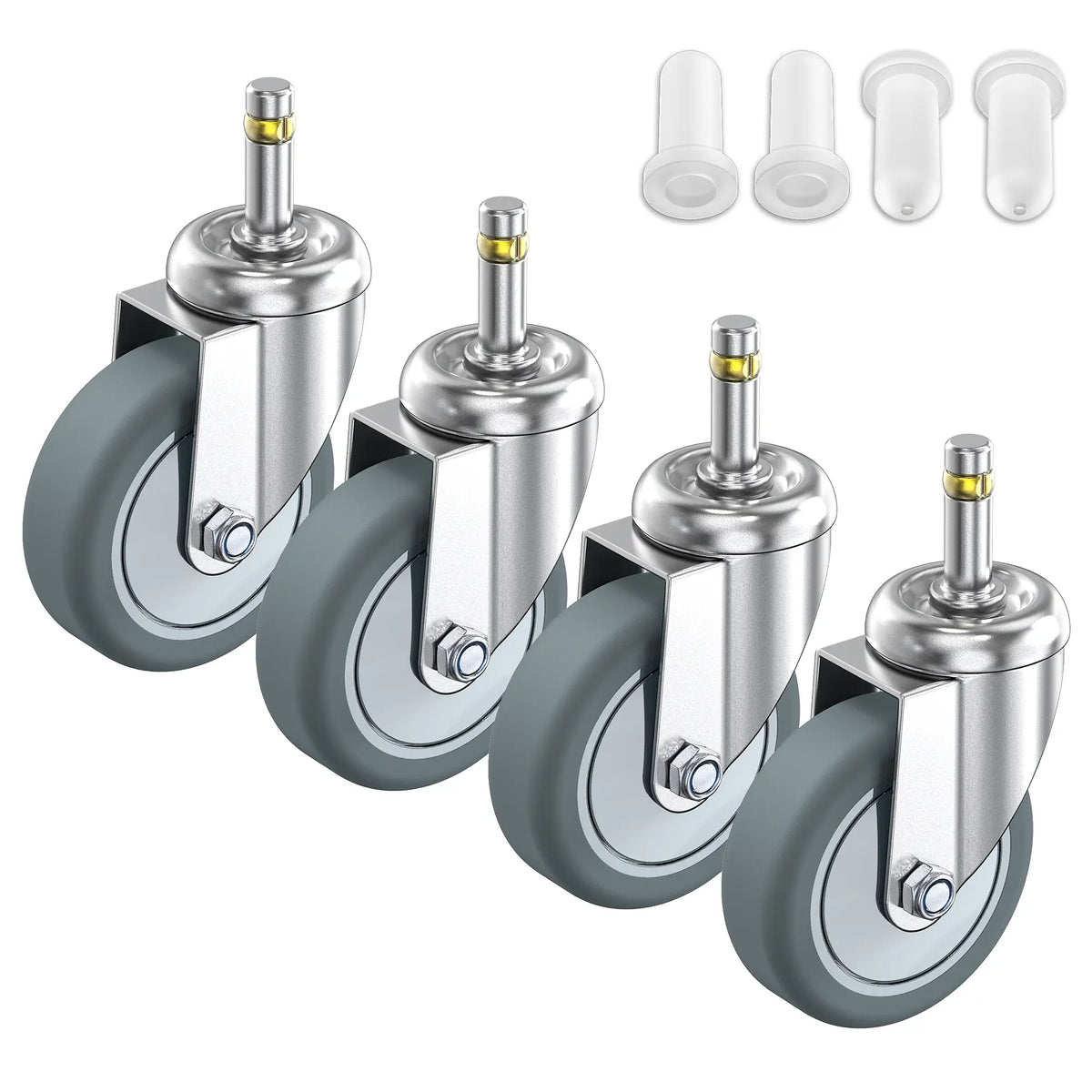 Set of 4, HOLKIE 3 inch grip ring stem caster wheels no brake
