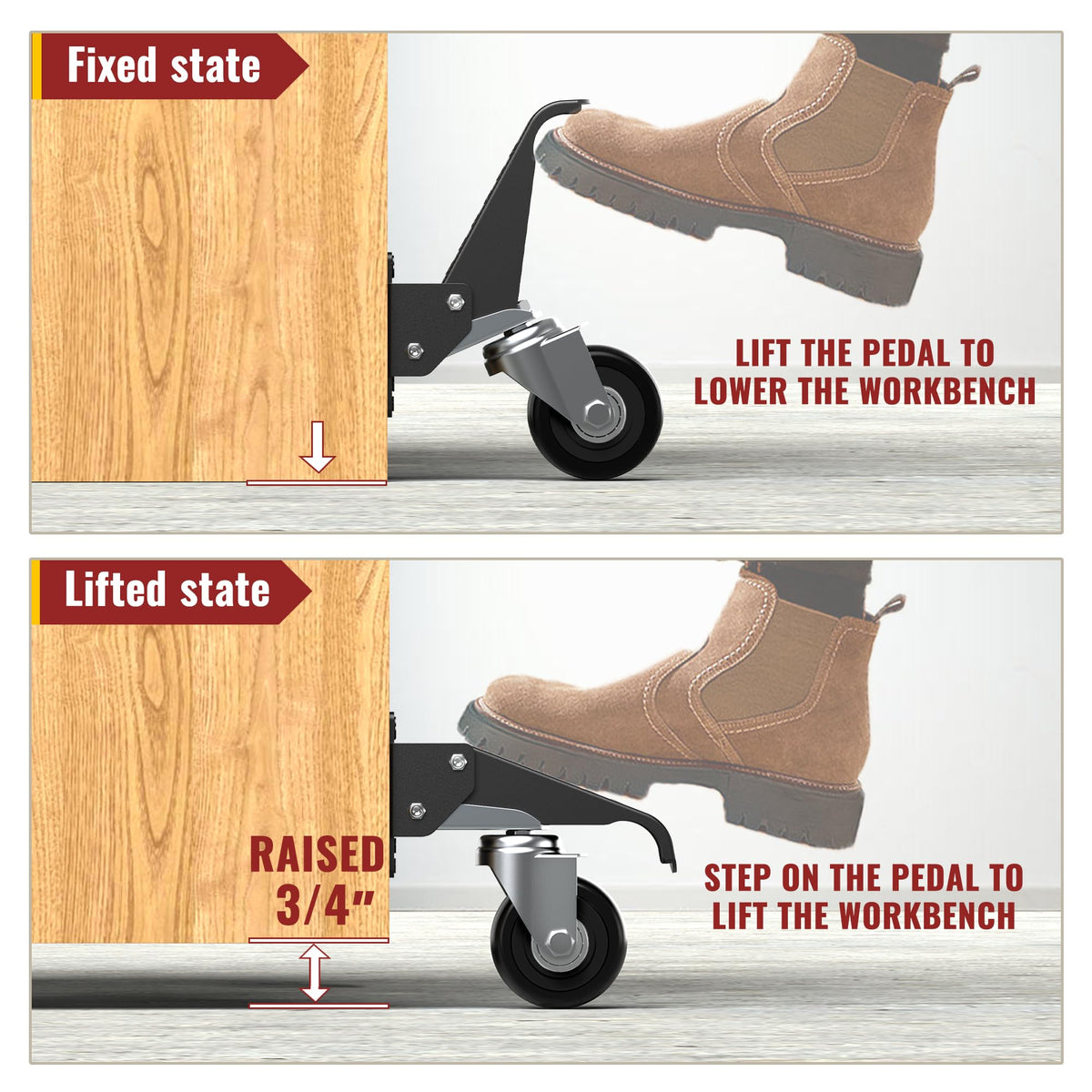 Retractable Casters with Lifting and Lowering Function 700 lb