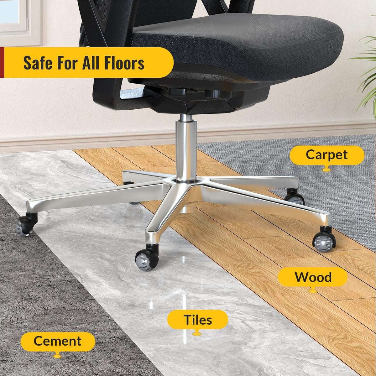 2‑inch gray rubber office chair replacement caster wheels suitable for cement, titles, wood, carpet