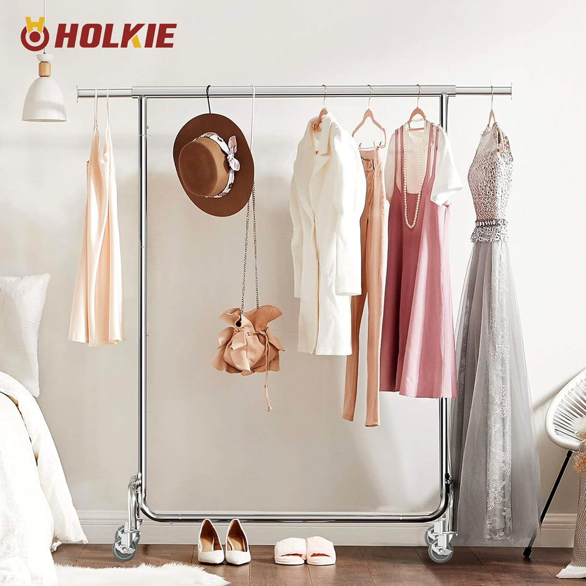 Gray Holkie stem caster on clothing rack
