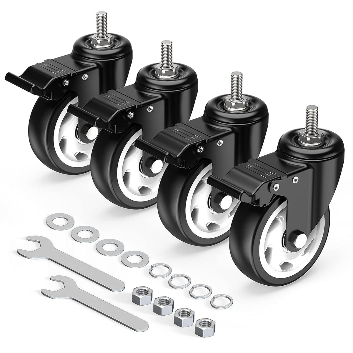 4 in Stem Caster Wheel With Total Lock (1/2" -13 x 1-1/4" & 3/8" -16 x 1")