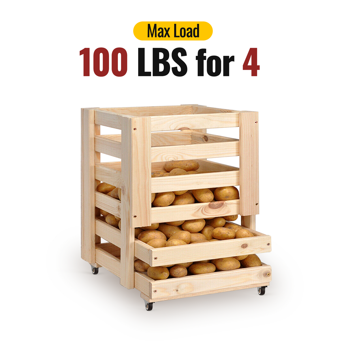 1.25 in rigid fixed caster, max load 100lbs for 4