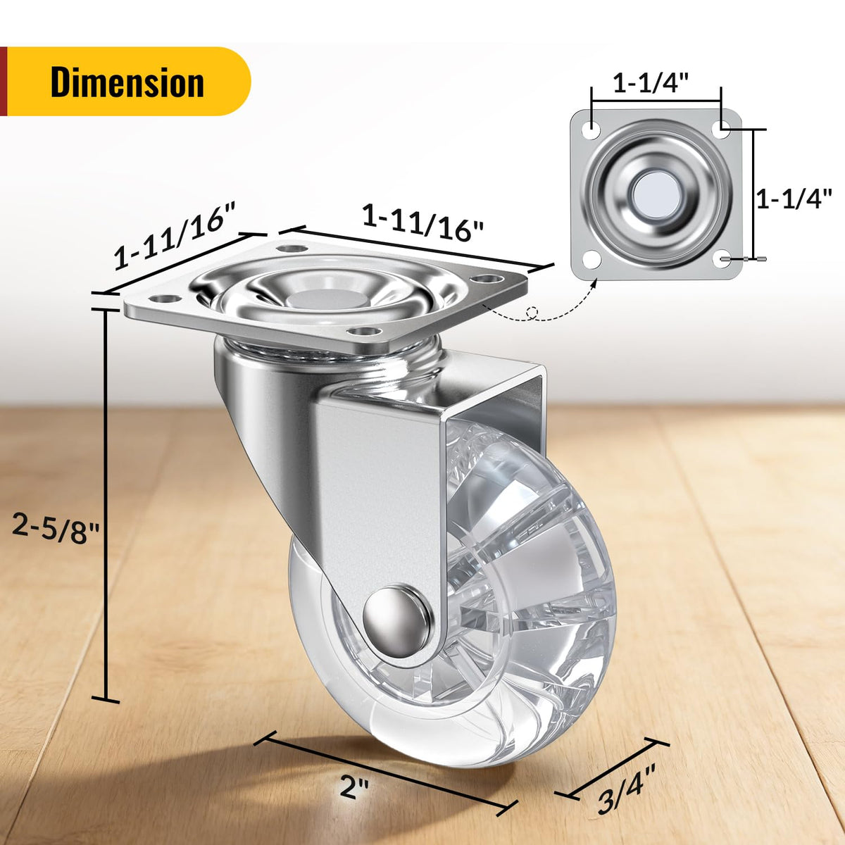 Dimension of 2-inch clear and polyurethane plate casters for furniture – Holkie