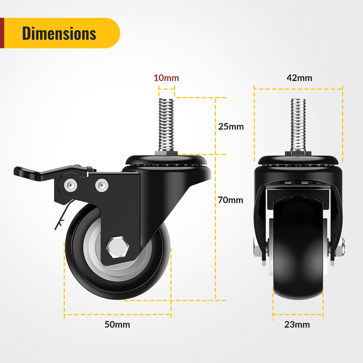 2-inch stem caster with M10x1.5x25mm threaded stem dimensions - Holkie