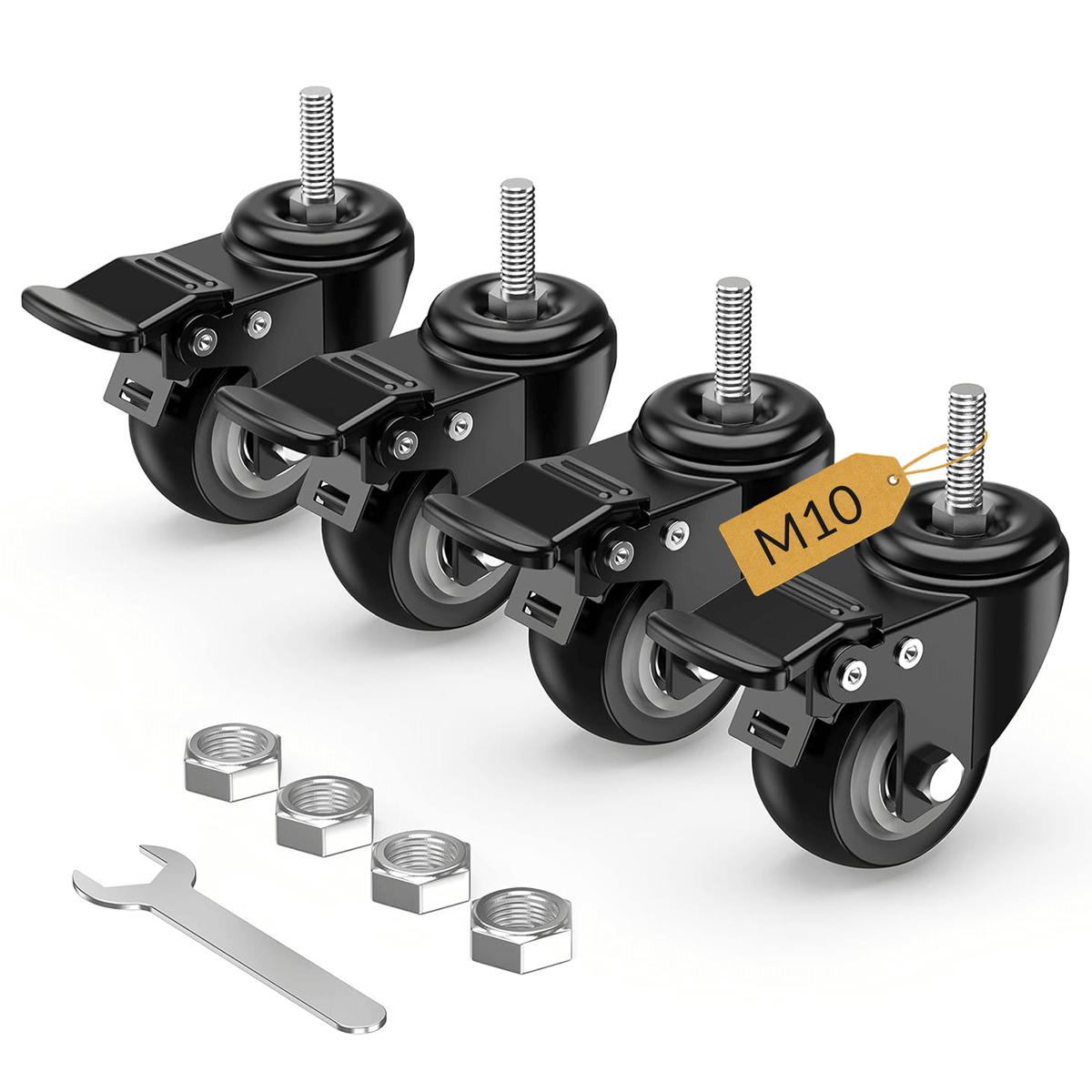M10 total lock stem caster with nut, wrench - Holkie