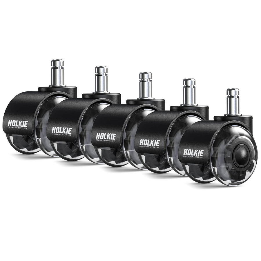 HOLKIE set of 5, 2-Inch office chair black wheel casters, 11x22mm stem