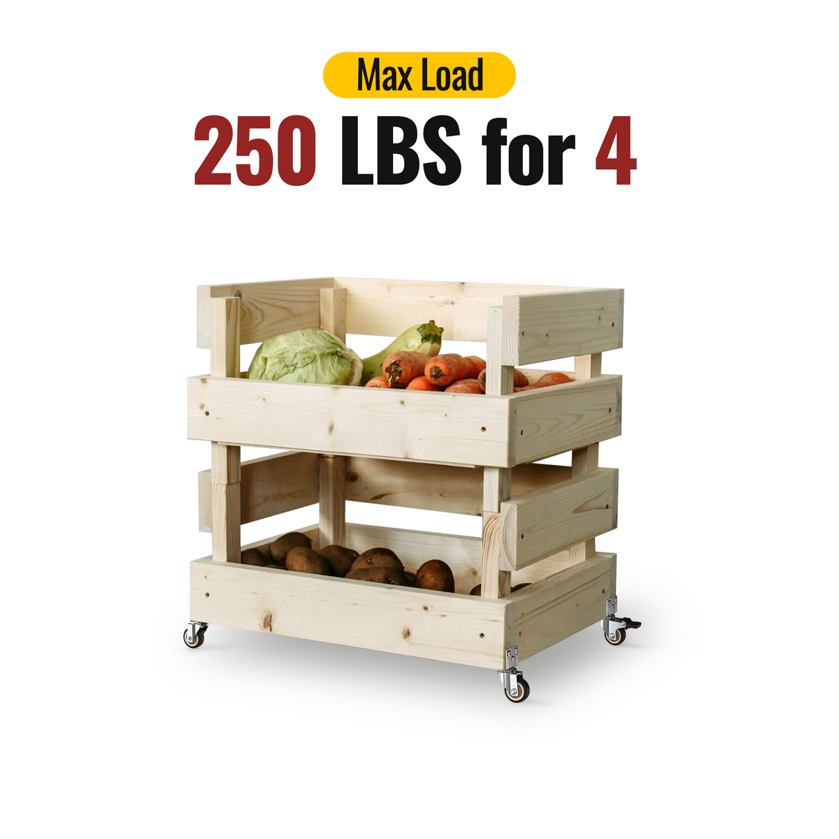 2 inch L-shaped casters supporting 250lbs for 4 load capacity