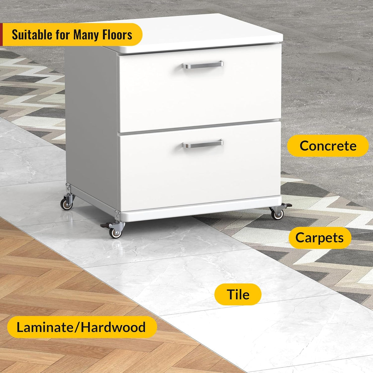 2 inch L-shaped casters, smoothly on wood, tile, carpet and concrete