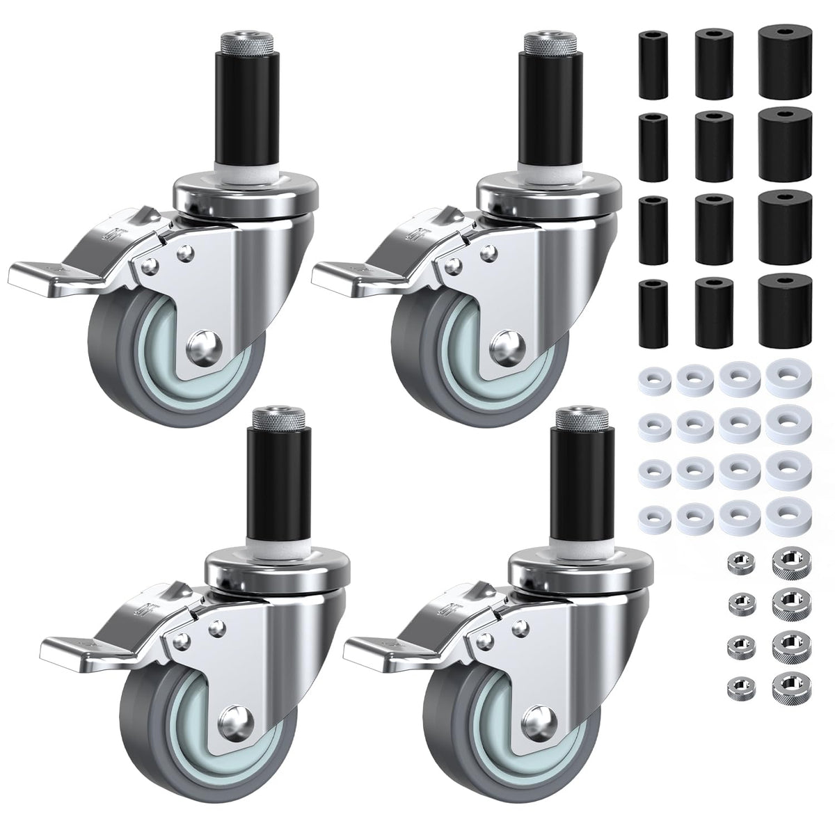 3-inch adjustable expanding stem caster with total brake, heavy-duty swivel caster wheel - Holkie