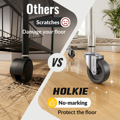 3 inch stem caster with side brake 
 smoothly across multiple floor types (hardwood, tile, cement) and rotate 360 degrees - Holkie