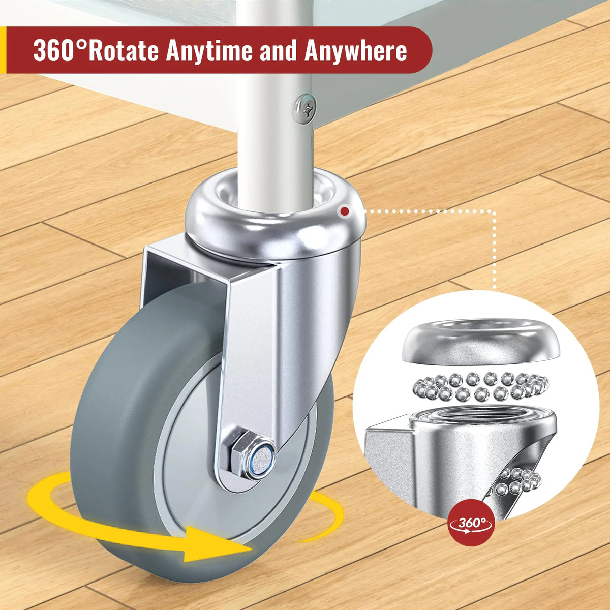 3" grip ring stem caster wheel no brake and 360-degree rotation capability.