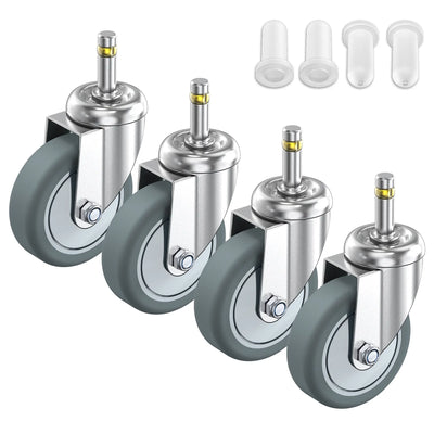 Set of 4, HOLKIE 3 inch grip ring stem caster wheels no brake