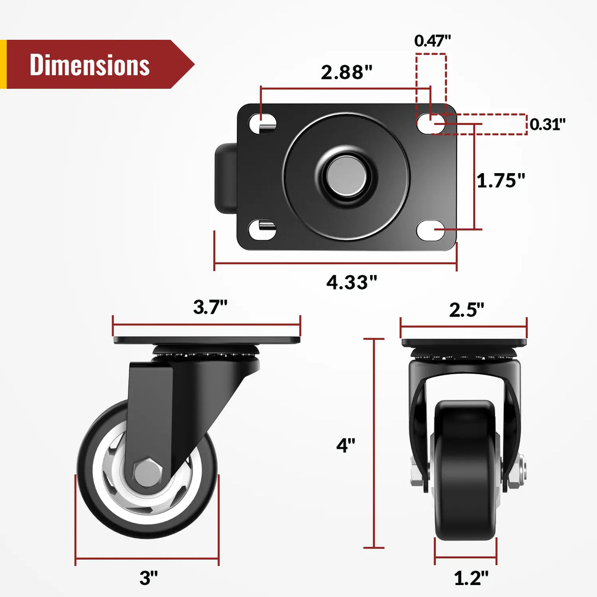 3 in Swivel Plate Casters