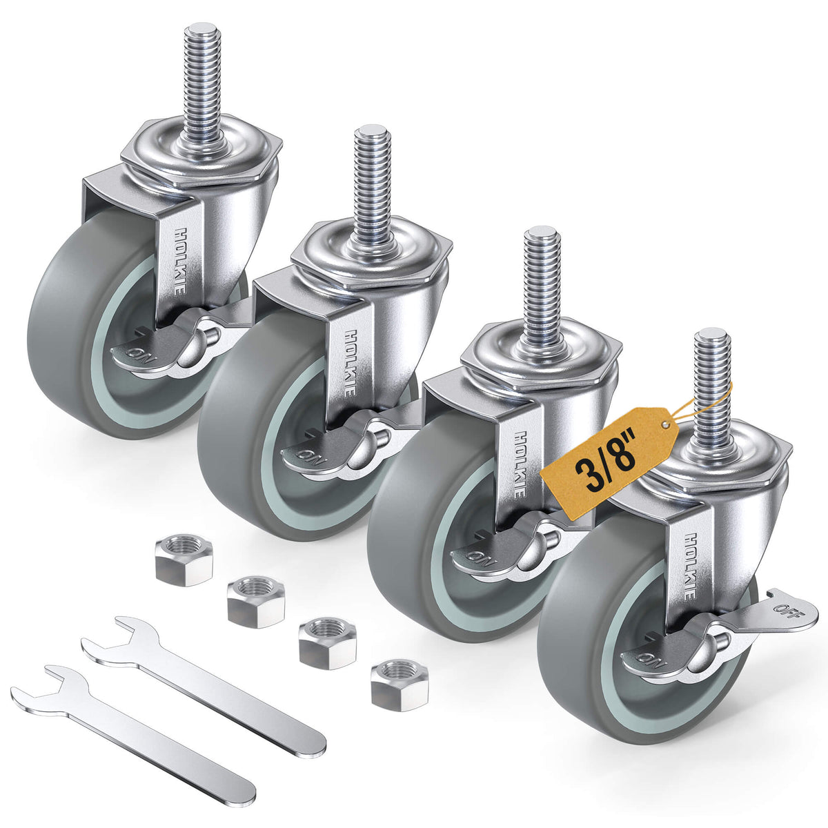 3 inch stem caster wheels with 3/8" -16 x 1-1/2" threaded stem side brake