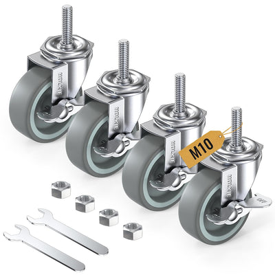 HOLKIE 3 inch stem caster wheels with M10 x 1.5 x 30mm threaded stem gray