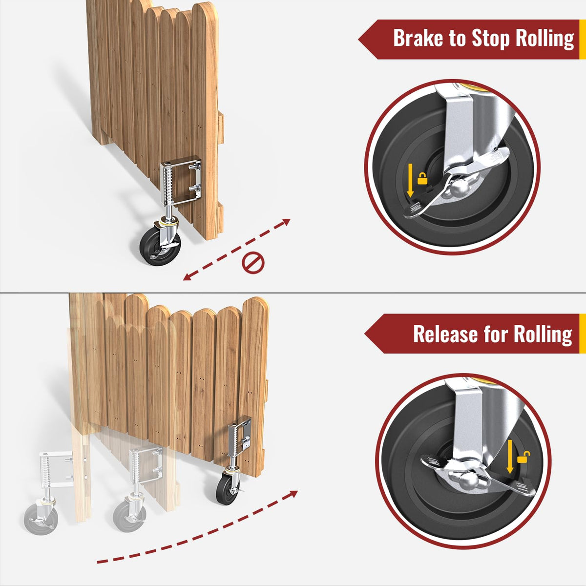 Single-sided wooden gate with Holkie 4 inch spring loaded gate wheel, opening to a garden path