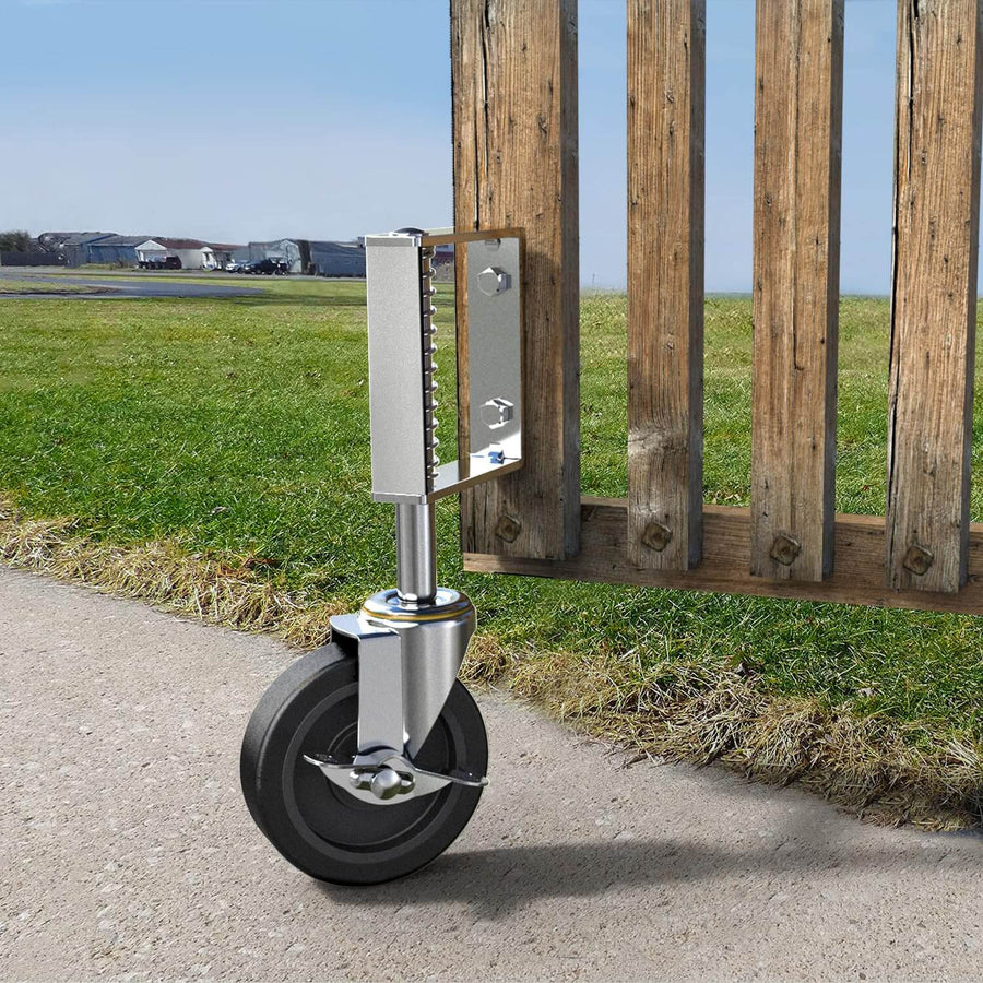 4 inch gate wheel with spring loaded side brake, swivel caster support for wooden fence and metal gates - Holkie
