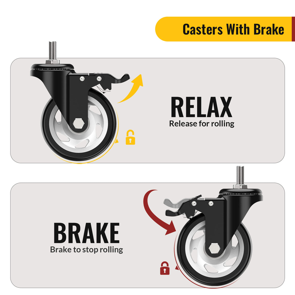 4 in Stem Caster Wheel With Total Lock (1/2" -13 x 1-1/4" & 3/8" -16 x 1")