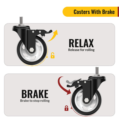 4 in Stem Caster Wheel With Total Lock (1/2" -13 x 1-1/4" & 3/8" -16 x 1")