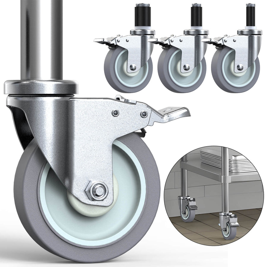 5-inch adjustable expanding stem caster with total brake, heavy-duty swivel caster wheel - Holkie