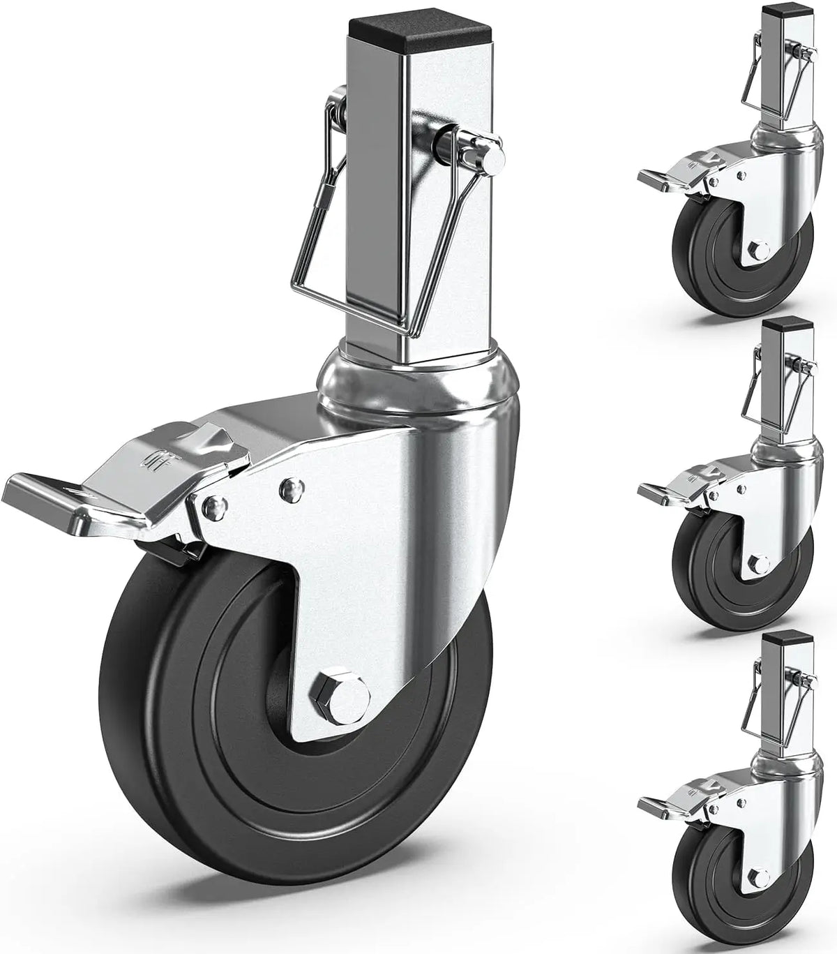 HOLKIE 5‑inch scaffold caster wheels with dual brake, 1‑1/4" square stem