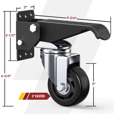 Dimension drawing of 3 in retractable casters with lifting and lowering function