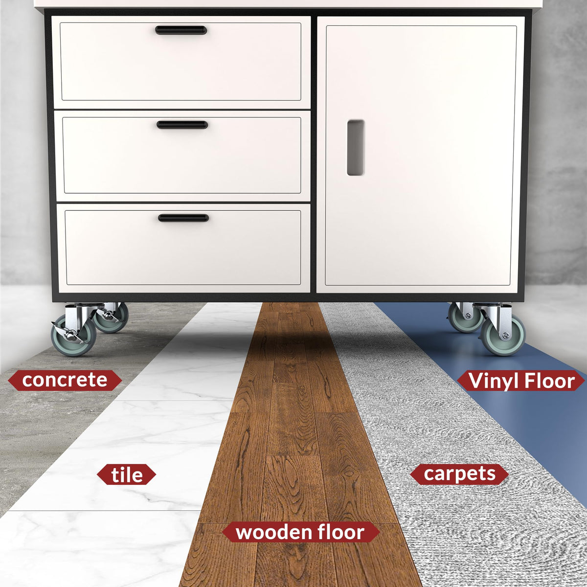 HOLKIE 3-in plate casters gray with side brake suitable for concrete, tile, wooden floor, carpets, vinyl floor