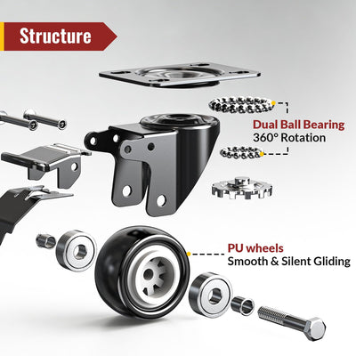 2 in Plate Casters Black with Brake