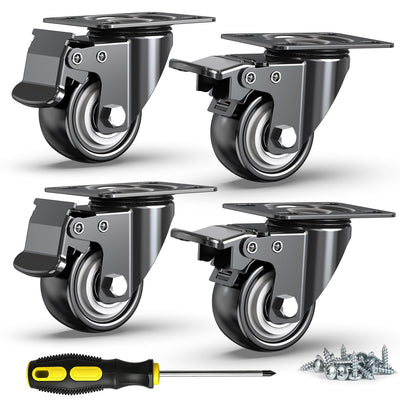 2 in Plate Casters Black with Brake