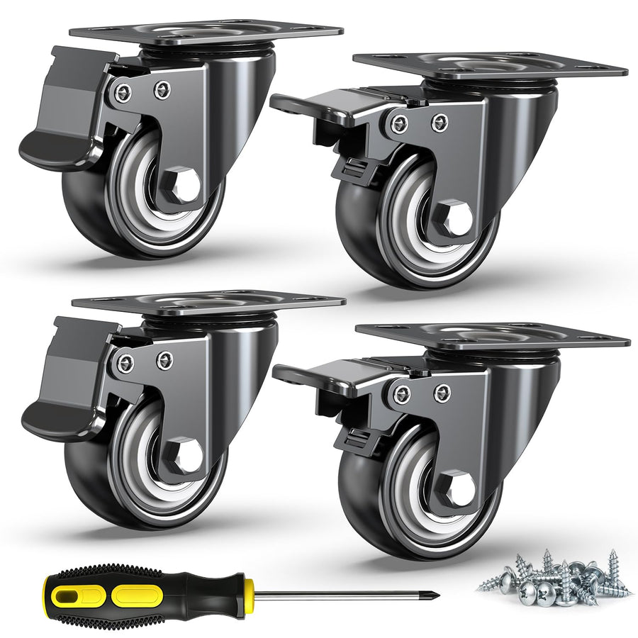 2 in Plate Casters Black with Brake