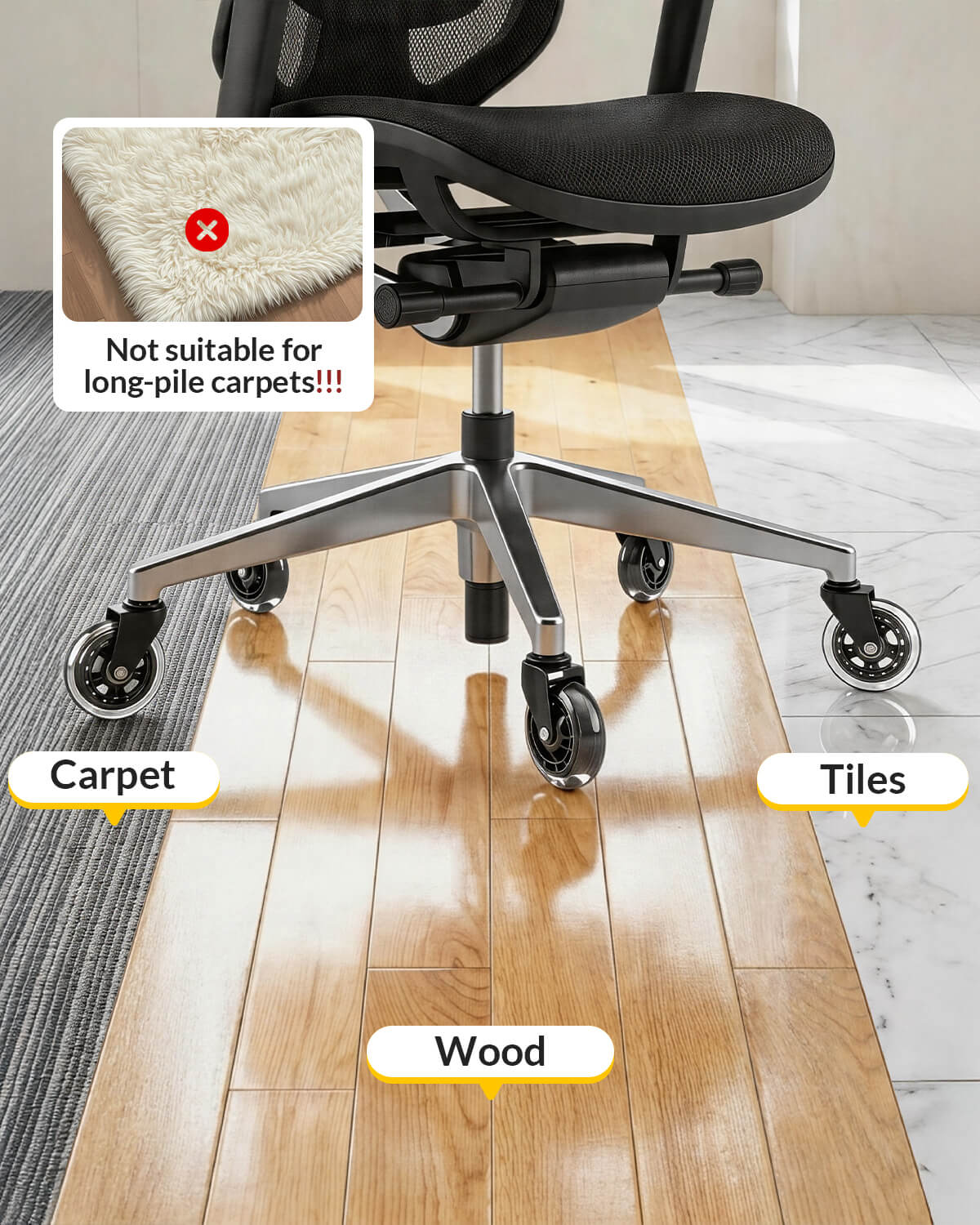 HOLKIE 3 inch office chair clear casters, 11x22mm stems suitable for carpet, wood and tiles