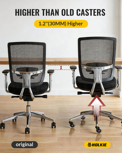 Comparison of office chairs, HOLKIE office clear casters 1.2 inch higher than original old casters