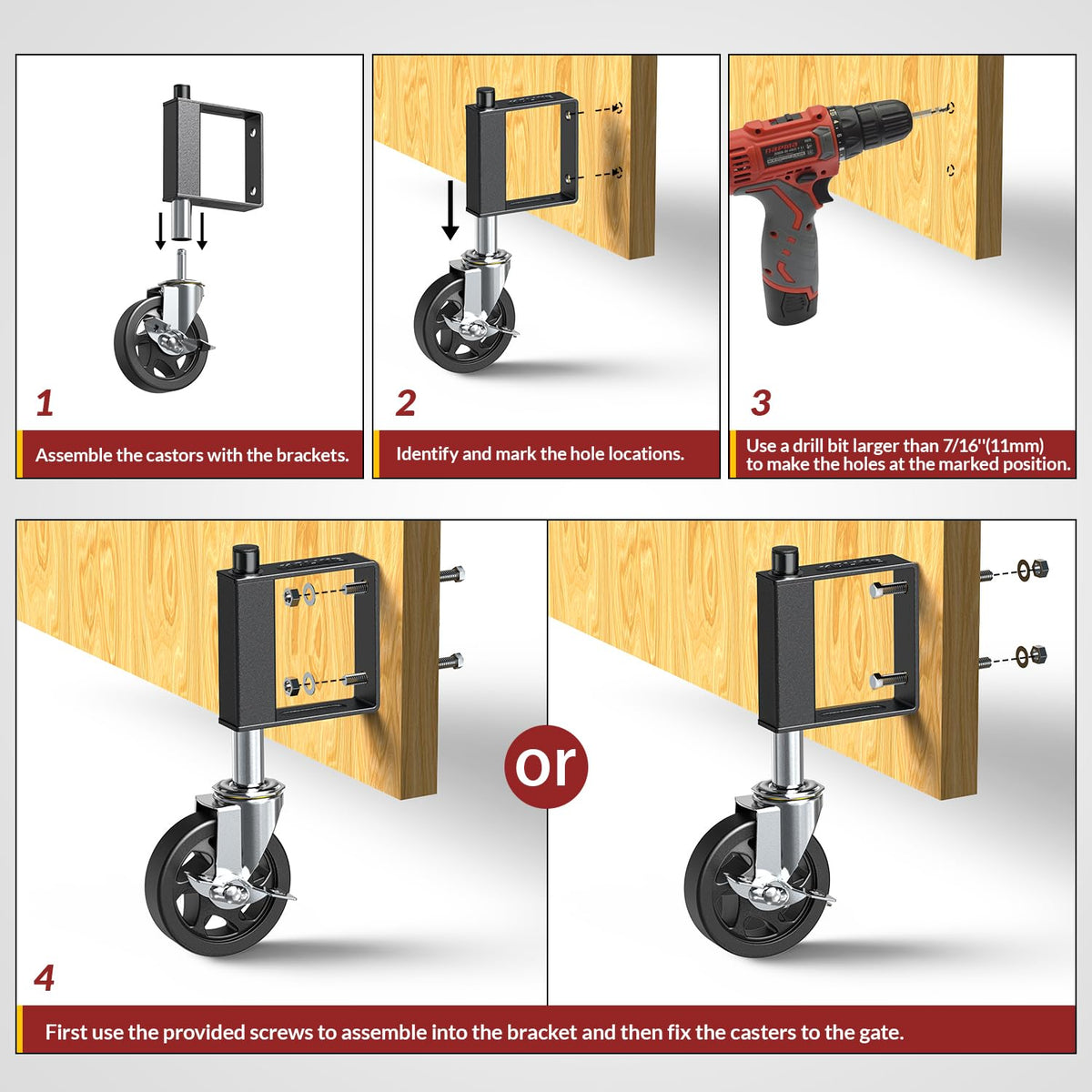 Installation method of HOLKIE 4-inch gate caster