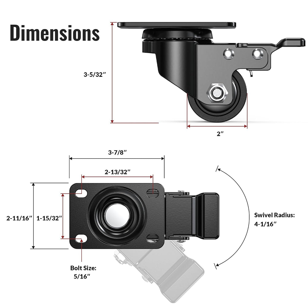 Dimension drawing for heavy-duty low-profile total-lock caster