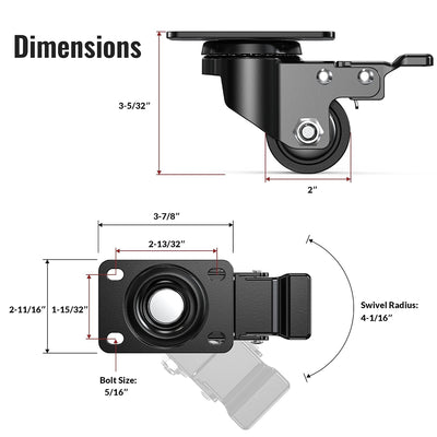 Dimension drawing for heavy-duty low-profile total-lock caster