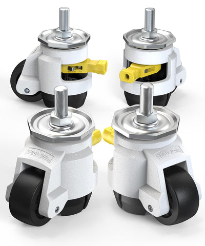 Heavy-duty leveling casters with threaded stem TD60, set of 4, white version shown