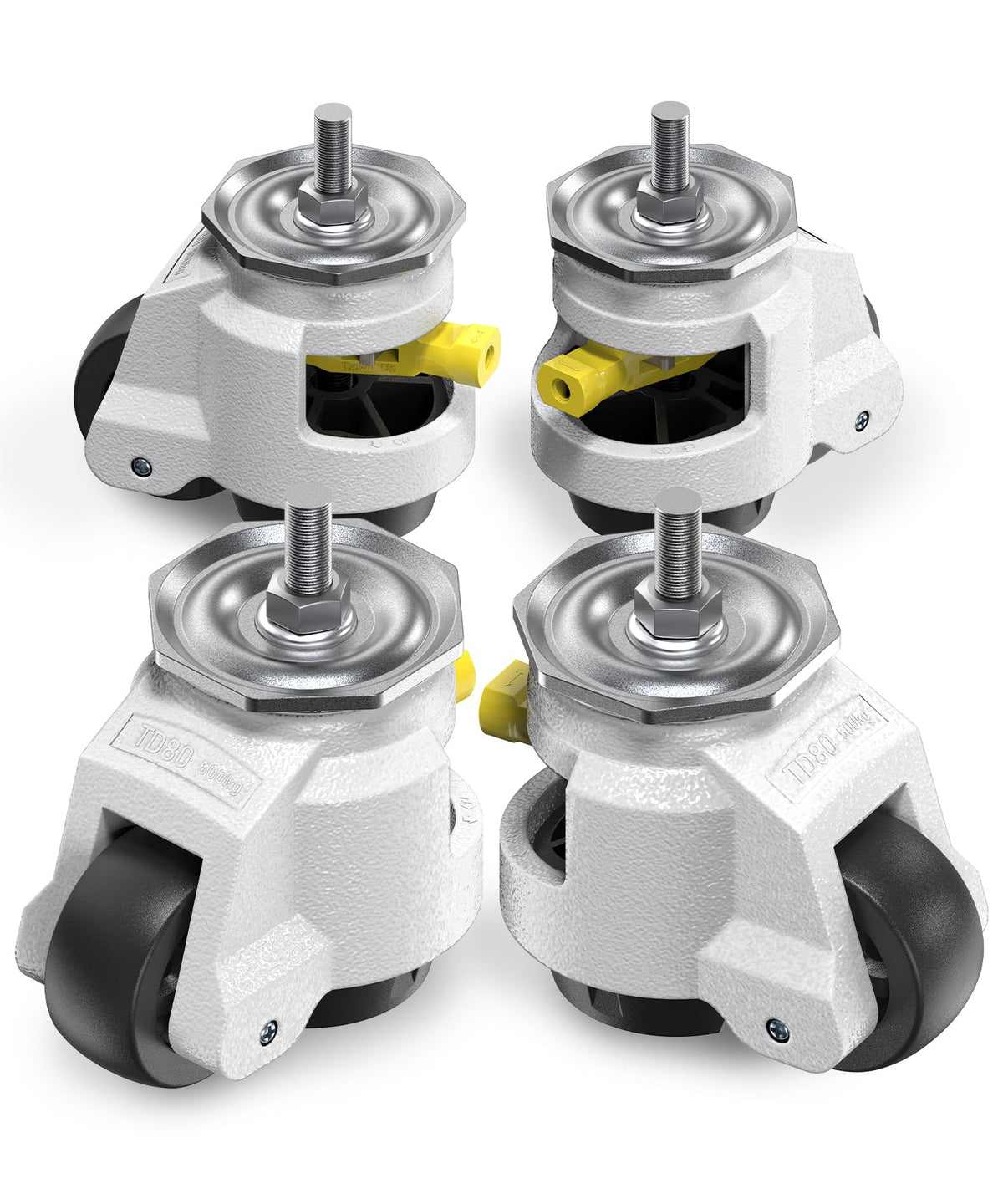 Heavy-duty leveling casters with threaded stem TD80, Set of 4, white version shown