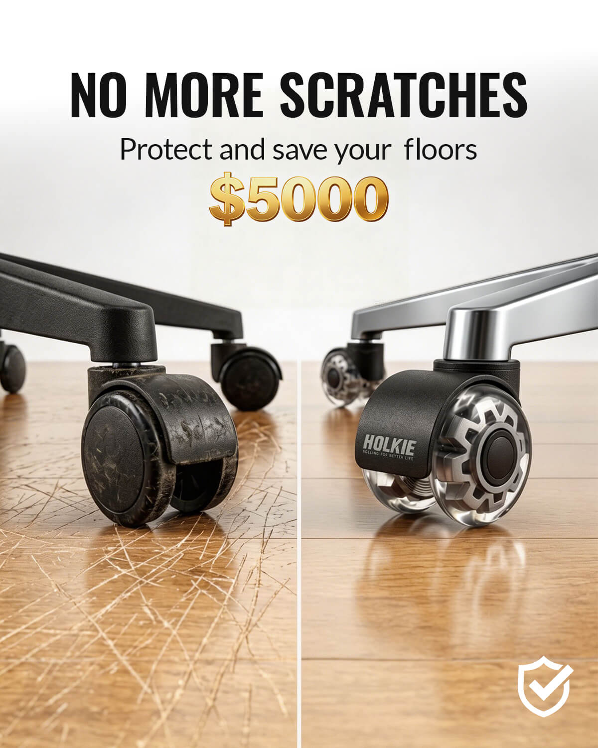 Comparison: Holkie dual-rubber casters  grey vs other office caster wheel - Holkie