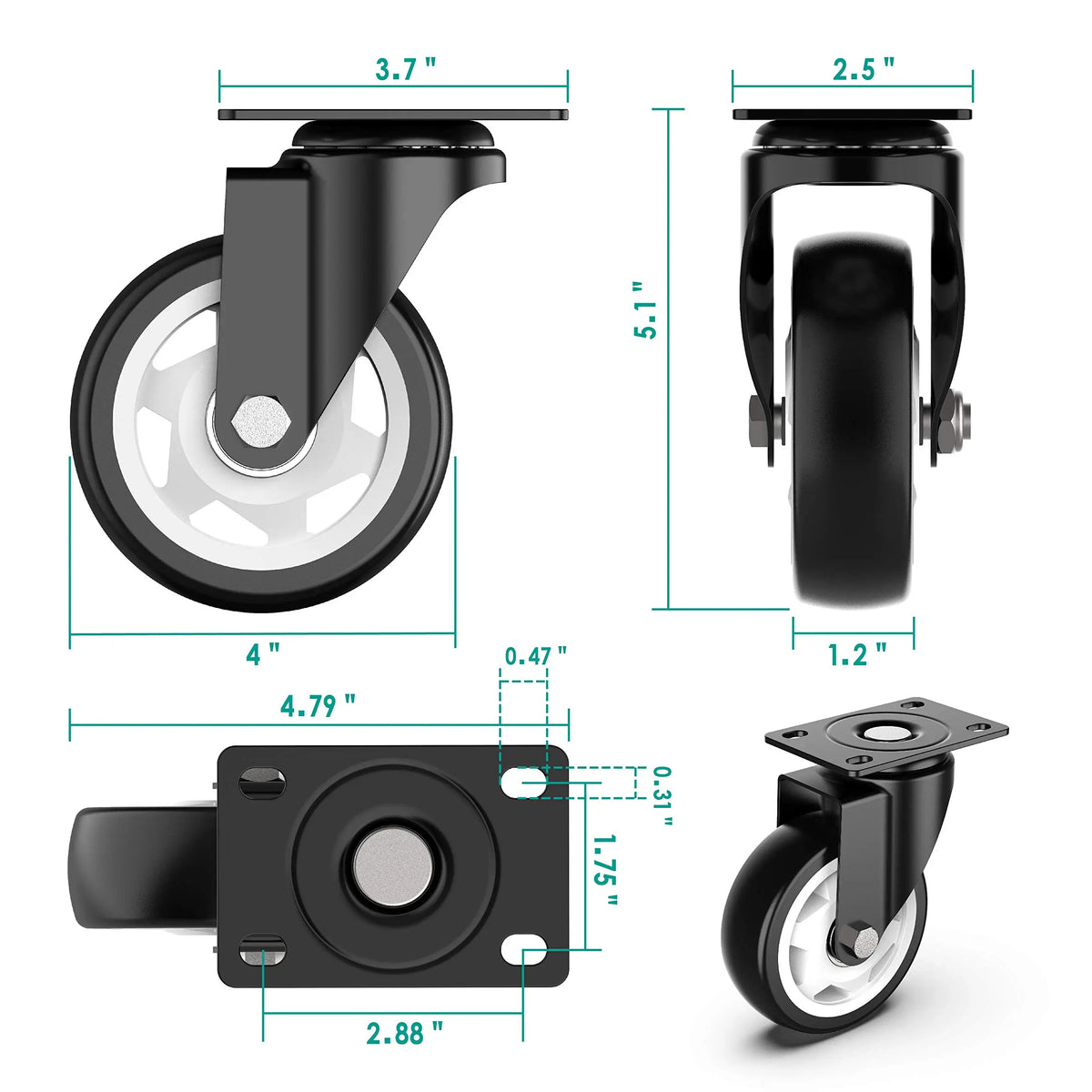 4 Inch Plate Casters – Heavy Duty Swivel Wheels with & without Brake