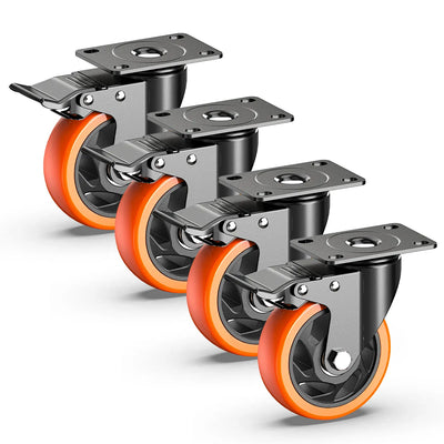 Plate Casters Orange with Brake