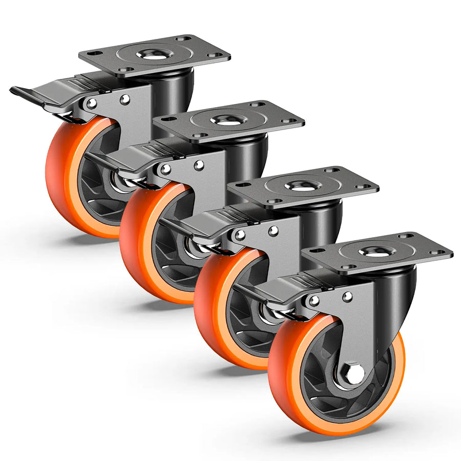 Plate Casters Orange with Brake