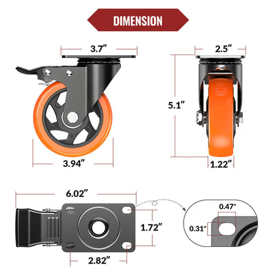 Plate Casters Orange with Brake