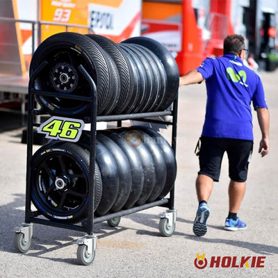 Rolling tire rack with Holkie 5-inch expanding stem casters, easy mobility for storage and transport