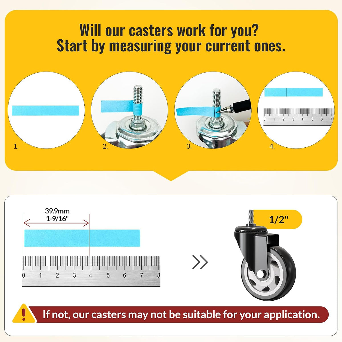 4 in Stem Caster Wheel With Total Lock (1/2" -13 x 1-1/4" & 3/8" -16 x 1")