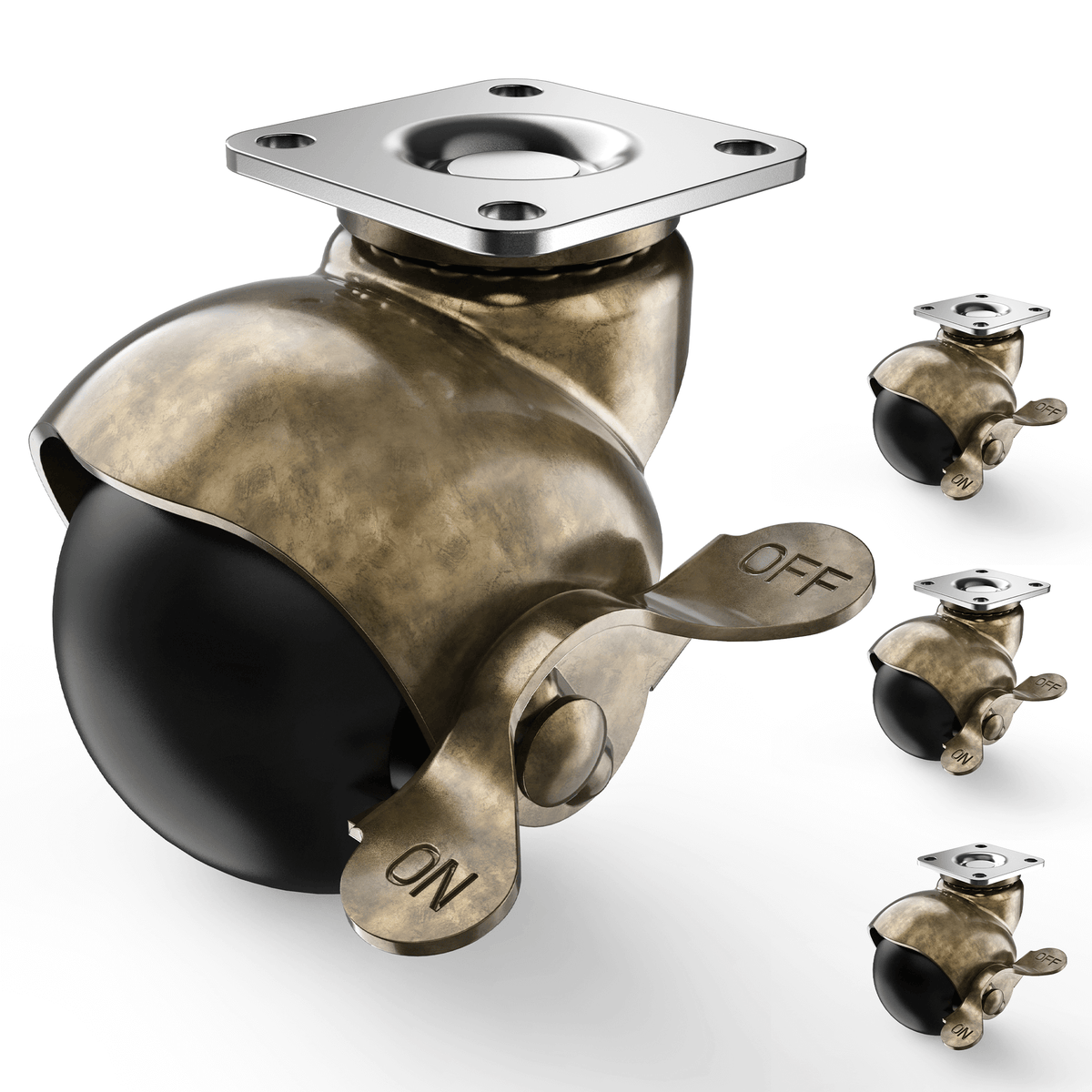 HOLKIE antique brass ball casters with side brake