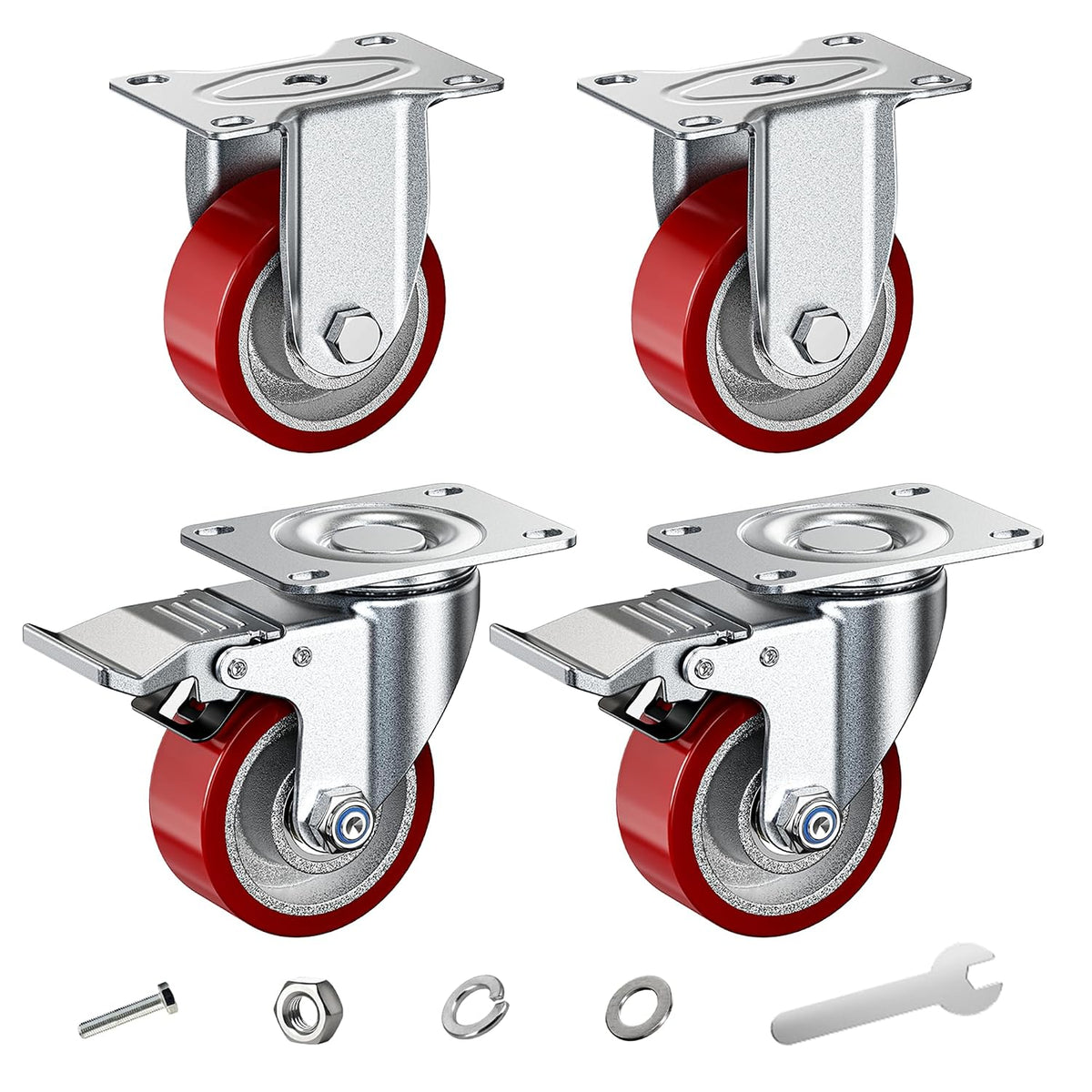 HOLKIE 3-inch heavy-duty PU plate caster set
