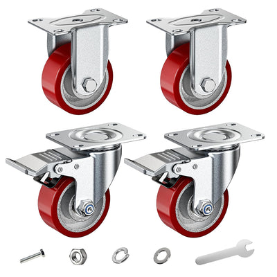 HOLKIE 3-inch heavy-duty PU plate caster set