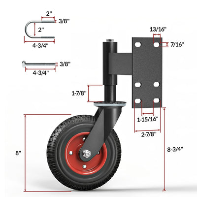 Dimension drawing for HOLKIE 8-inch heavy-duty spring-loaded gate wheel