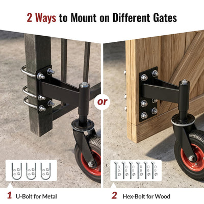 HOLKIE 8-inch heavy-duty spring-loaded gate wheel, two mounting options for metal gate and wood gate 