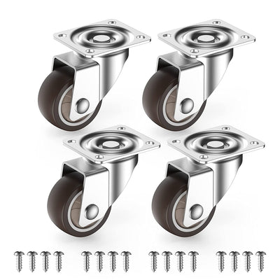 HOLKIE 1-inch compact plate casters, set of 4, 360-degree swivel furniture wheels with mounting screws